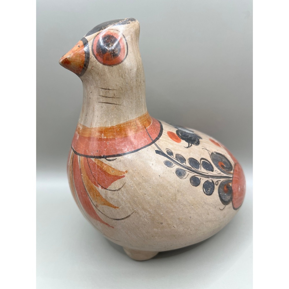Vtg Mexican Tonala Folk Art Pottery Hand‎ Painted Brown Bird Chicken Quail 6.25"